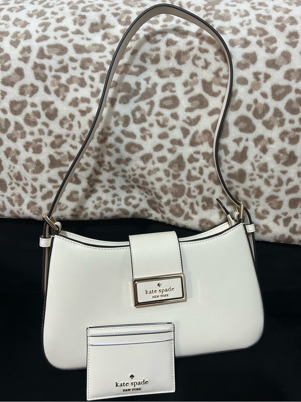 kate spade Cream Saffiano Leather Shoulder Bag with Plaque - Picture 4 of 7